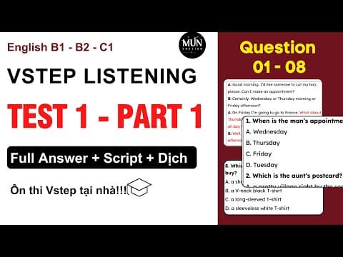 EP 1. Luyện Nghe VSTEP Listening PART 1 Có Đáp Án Và Dịch NGhĩa Chi Tiết * Tiếng Anh B1